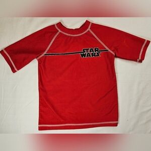 Star Wars Boys Red Short Sleeve Swimsuit Shirt Size Small